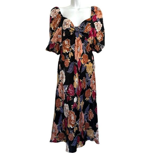 Band of the Free Dresses & Skirts - Band Of The Free Dress Midi Black Floral Short Sleeve Size XS